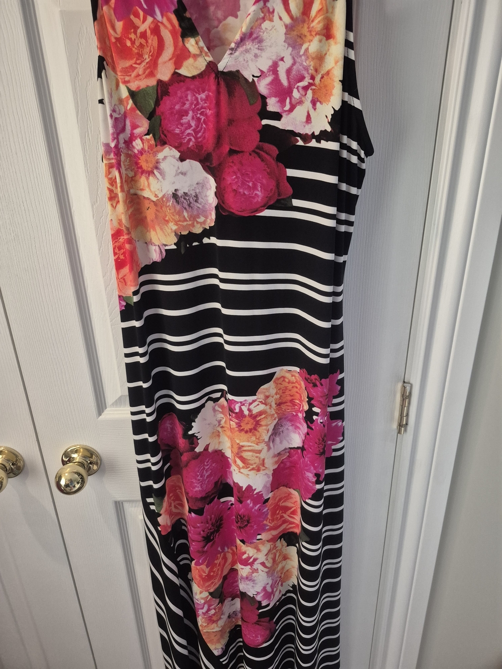 Joseph Ribkoff Floral Stripe Maxi Dress Size 18 Pink Black - Picture 3 of 8